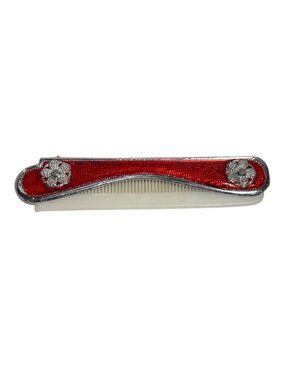 Vintage Folding Hair Comb With Red Floral Accents Pocket Sized